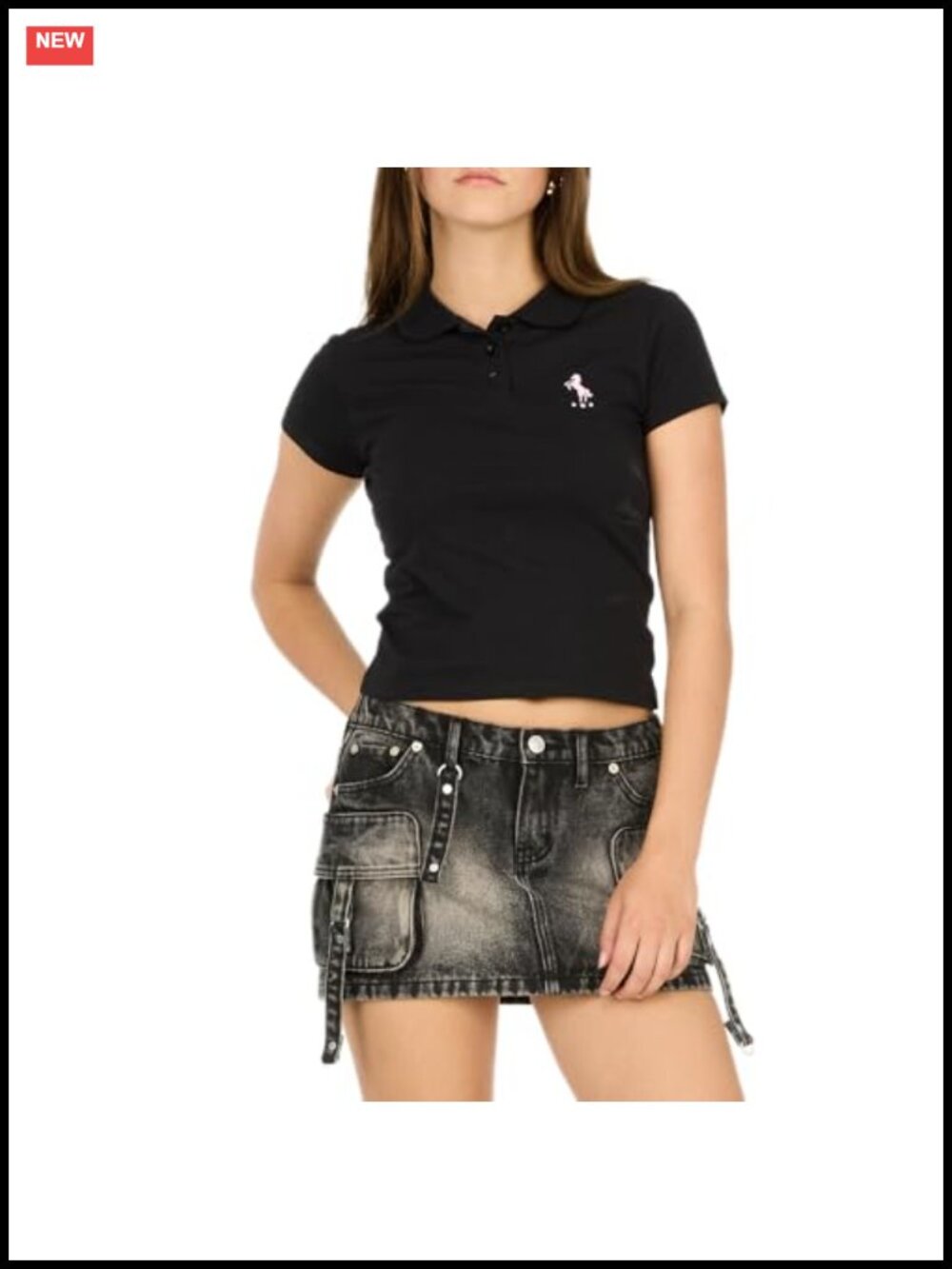 Crop Polo Tee with Button Placket - 95% Cotton 5% Spandex Stretch